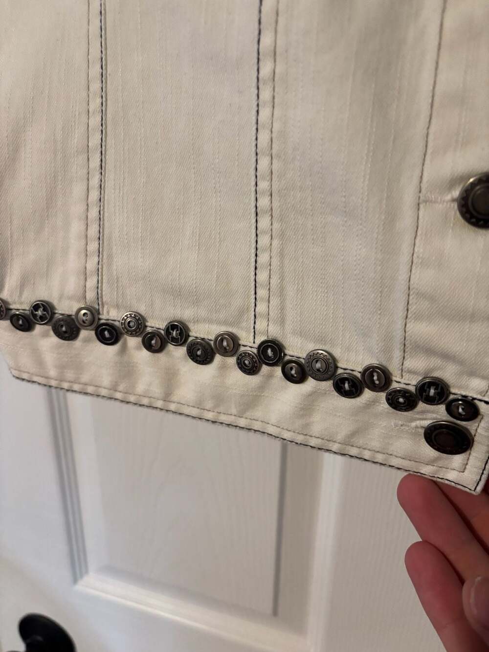 Spanner White Denim Vest with Studded Detail, Size 8 - Picture 3 of 10